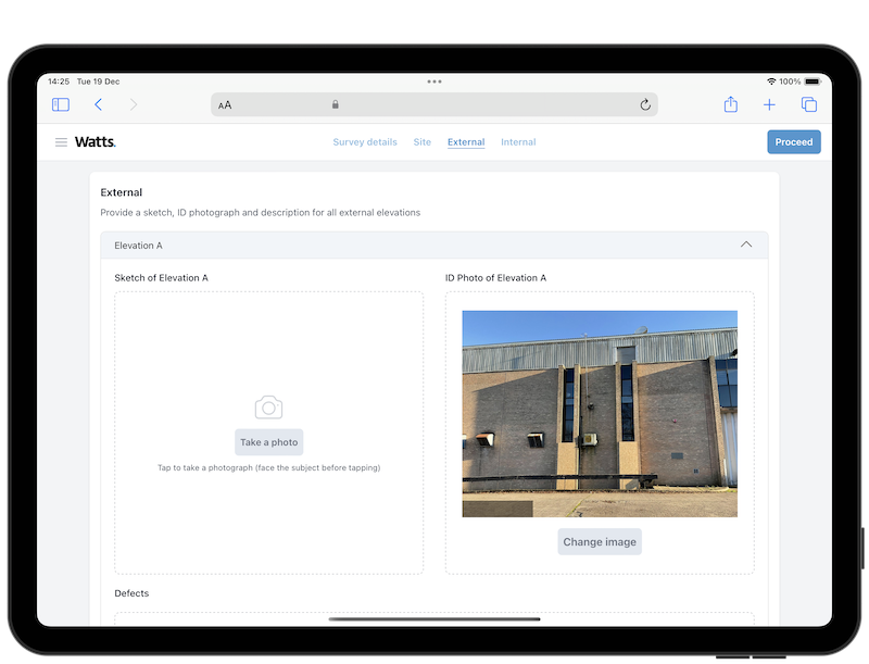 Web-based surveying software, screenshot on Landscape orientation iPad