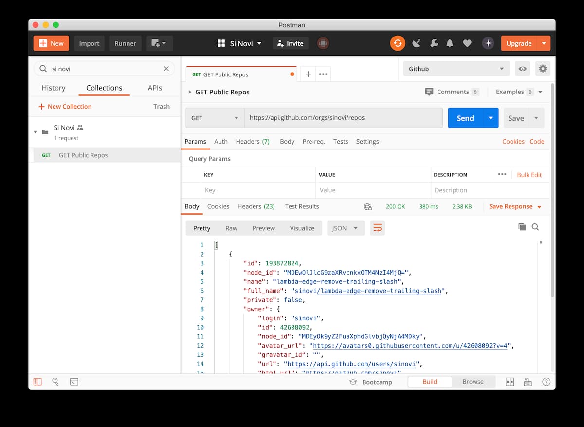 Screenshot of Postman API development