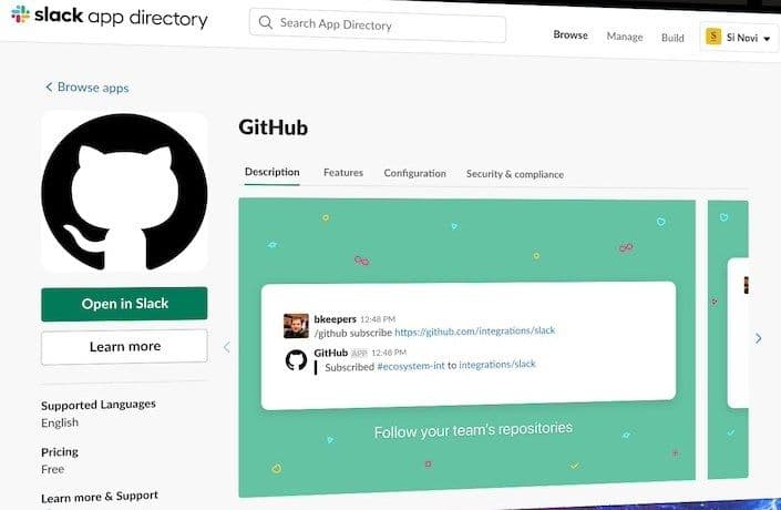 Screenshot of the Github Slack App