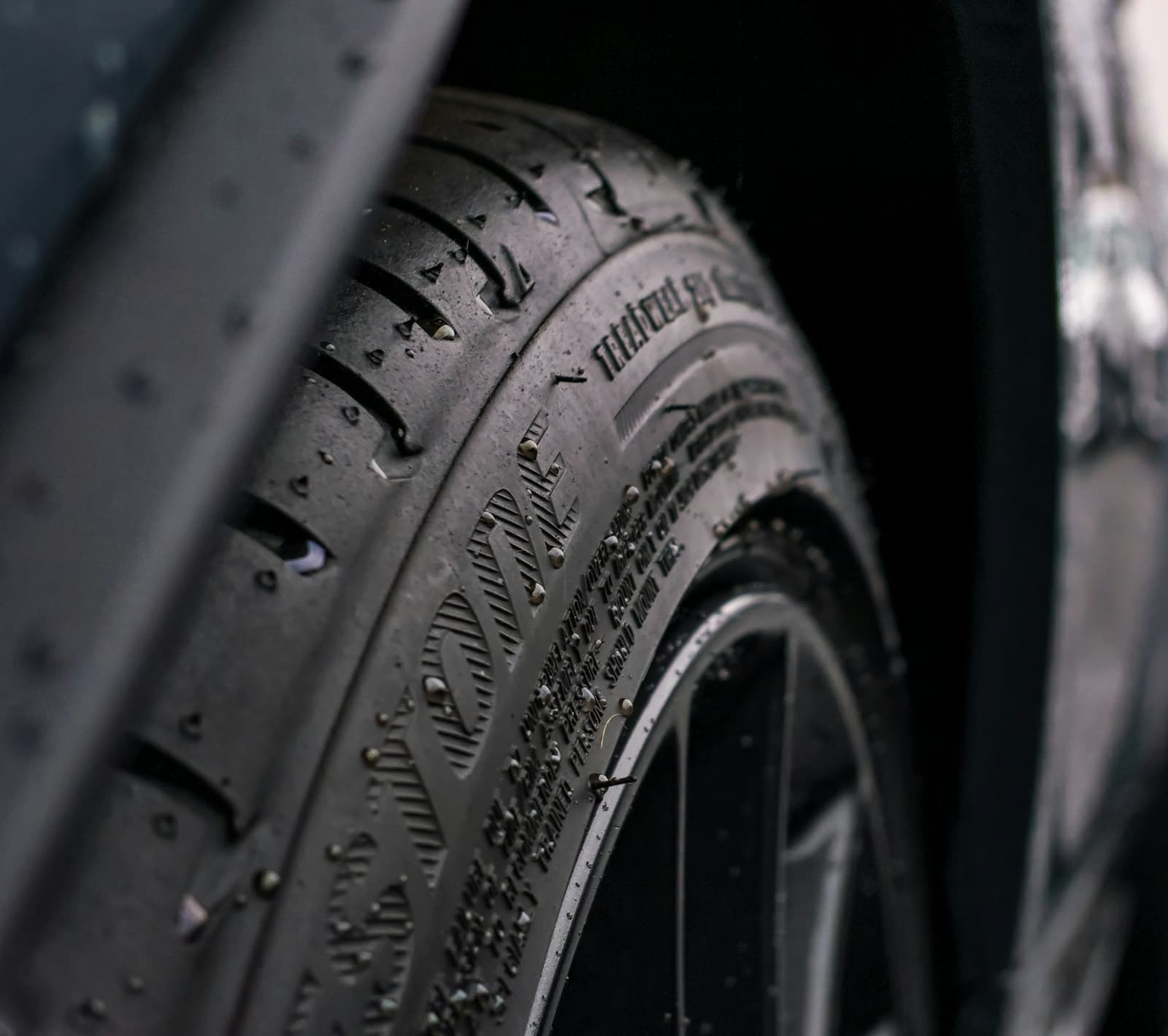 Car tyre on the road