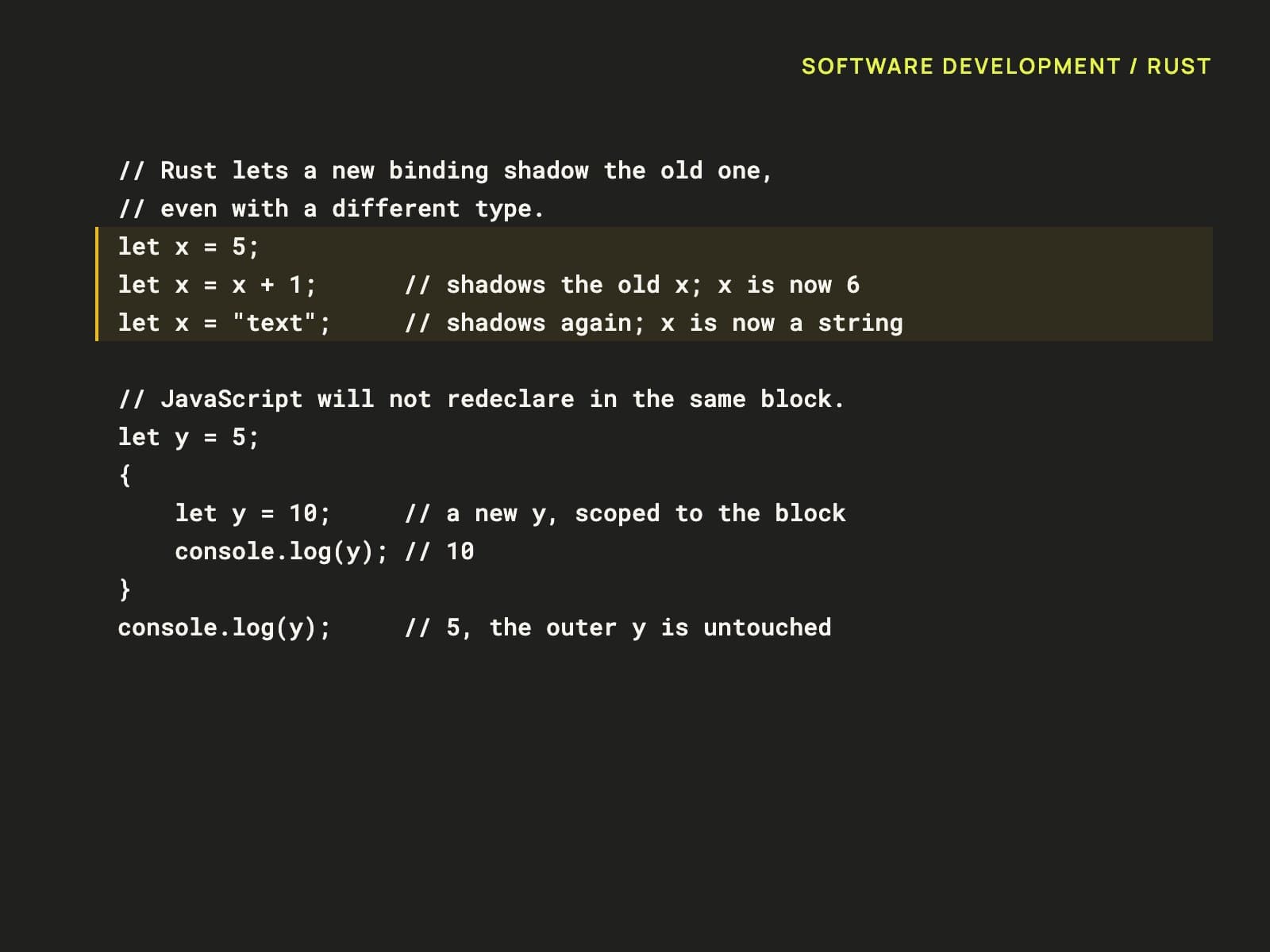 Rust code demonstrating variable shadowing