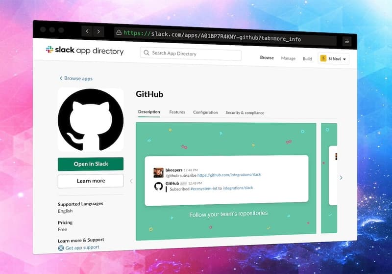 Screenshot of the Github Slack App