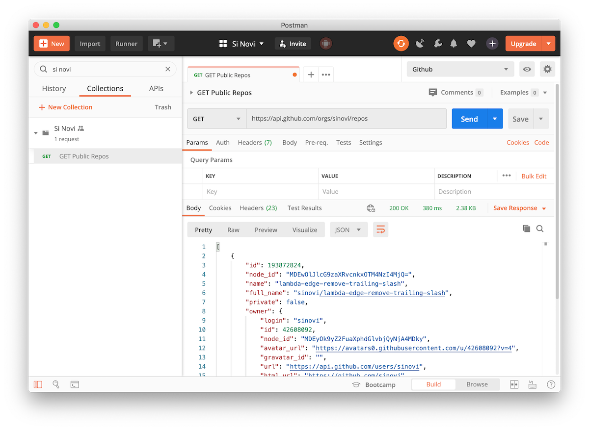 Screenshot of Postman API development
