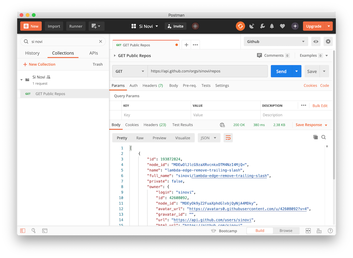 Screenshot of Postman API client