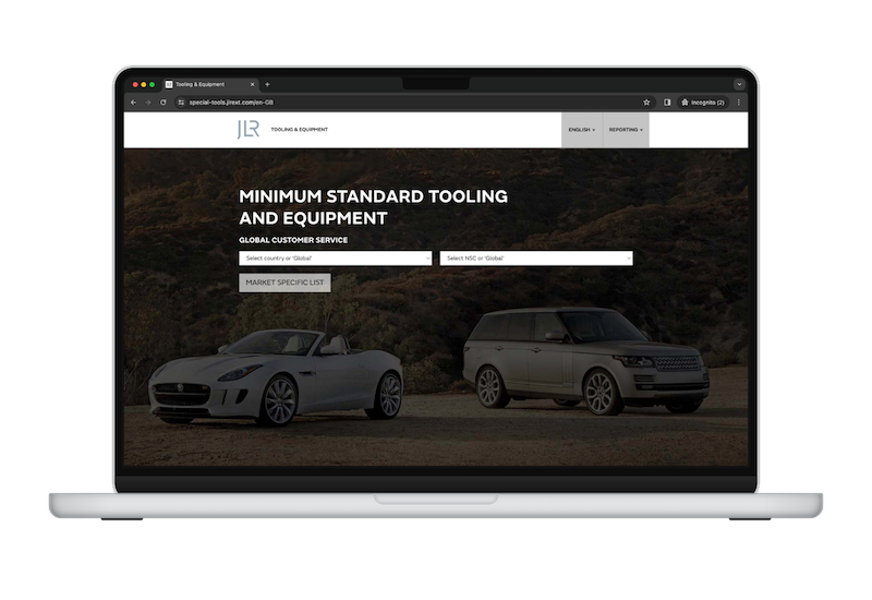 JLR Tooling & Equipment web-based auditing software, screenshot on Laptop