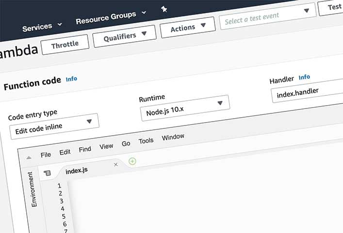 AWS Lambda end of support for Node.js 10 - serverless development in Manchester Screenshot of AWS Lambda console for Node.js 10 update